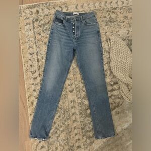 AGOLDE High-Rise Button-Fly Straight Leg Jeans in Medium Blue Wash